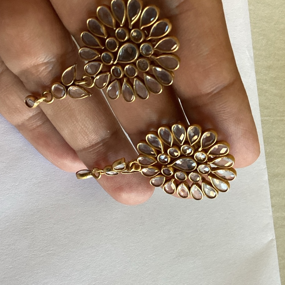 Chic Gold plated sterling silver flower earrings indian ethnic polki Earrings